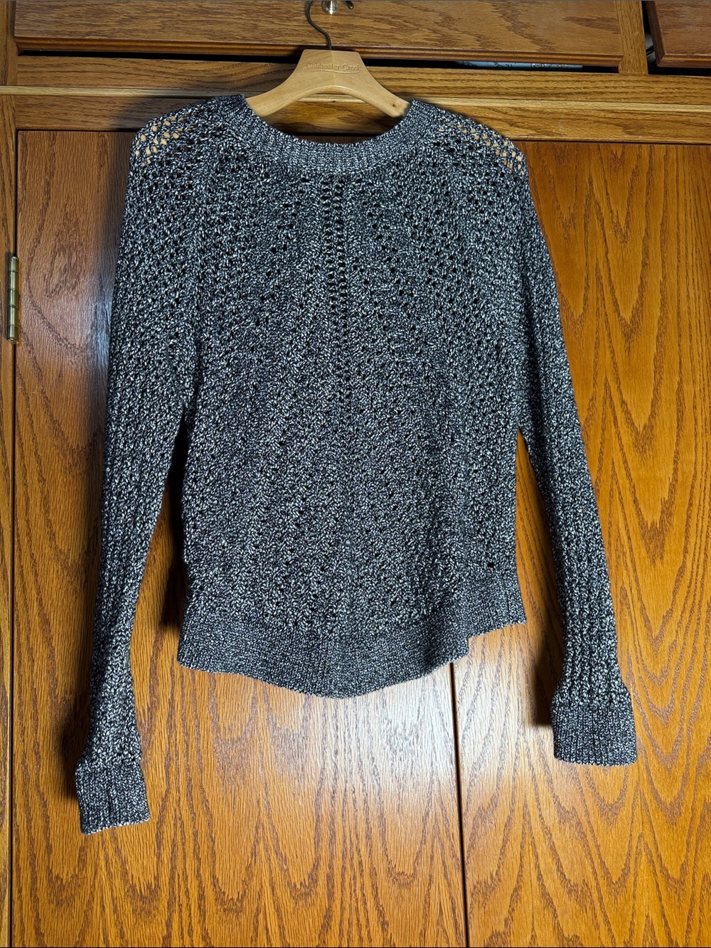 Lucky Brand Heathered Gray Open-Knit Crewneck Sweater
